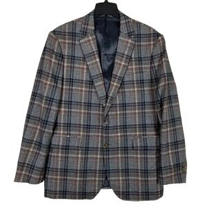 Williams & Kent Sport Coat Mens 42L Grey Plaid Wool Silk Blazer Made in Portugal